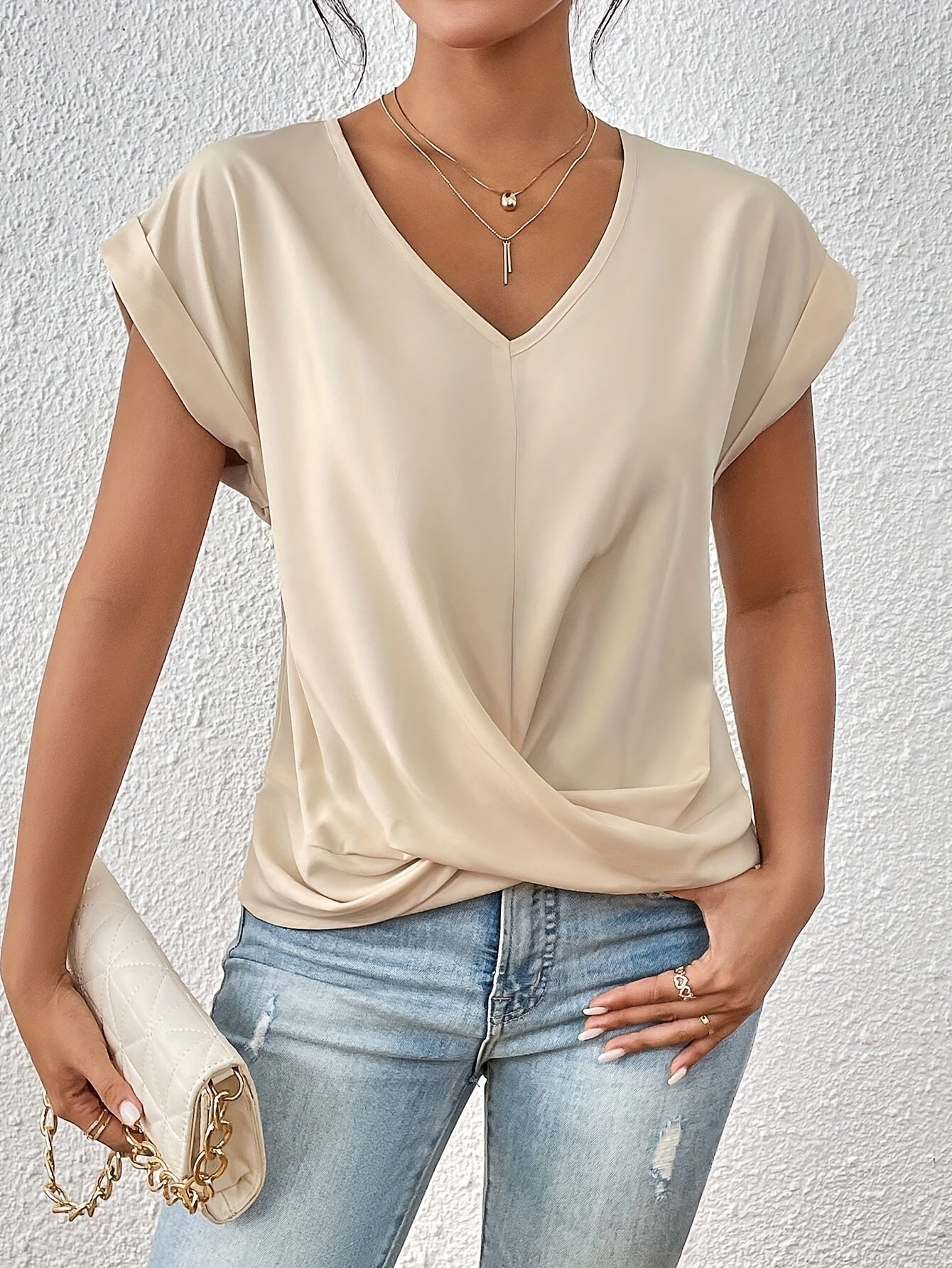 Chloé™ - Casual T-Shirt with Soft V-Neck